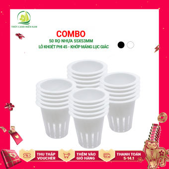 Bộ 50 cái Rọ Nhựa Trồng Rau Thủy Canh 55x53mm màu trắng (khớp với lỗ khoét 45mm)