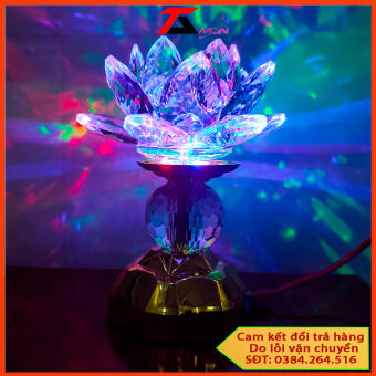 Đèn thờ pha lê hoa sen pha lê, Đèn Bàn Thờ Phất, Đèn Bàn Thờ Sen Lớn, Đèn Bàn Thờ đài Sen Tự Đổi Màu {Xoay 27}