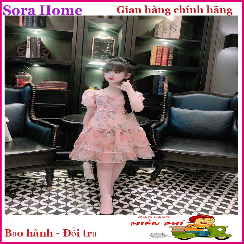 Đầm, váy bé gái từ 10kg đến 35kg - Đầm bé gái tiểu thư sang chảnh, tay bồng phối nơ lưng thiết kế cao cấp hottrend, vải voan, bồng bềnh tiểu thư sang trọng cho các bé gái