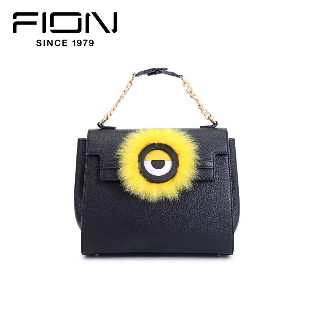 FION Minions Jacquard with Leather Shoulder Bag - Black / Yellow – OG  Singapore