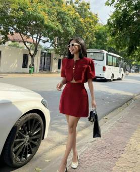Sét áo kiểu phối khoác kéo rời mix chân váy xòe mini nữ tính