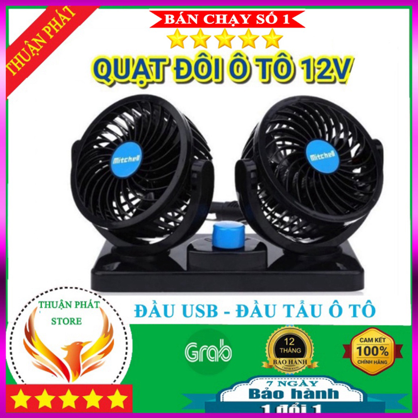 Quạt máy đôi mini 12v ,Quạt đôi ô tô 12v đầu usb và tẩu xoay 360 tiện ích trên ô tô, xe hơi cao cấp