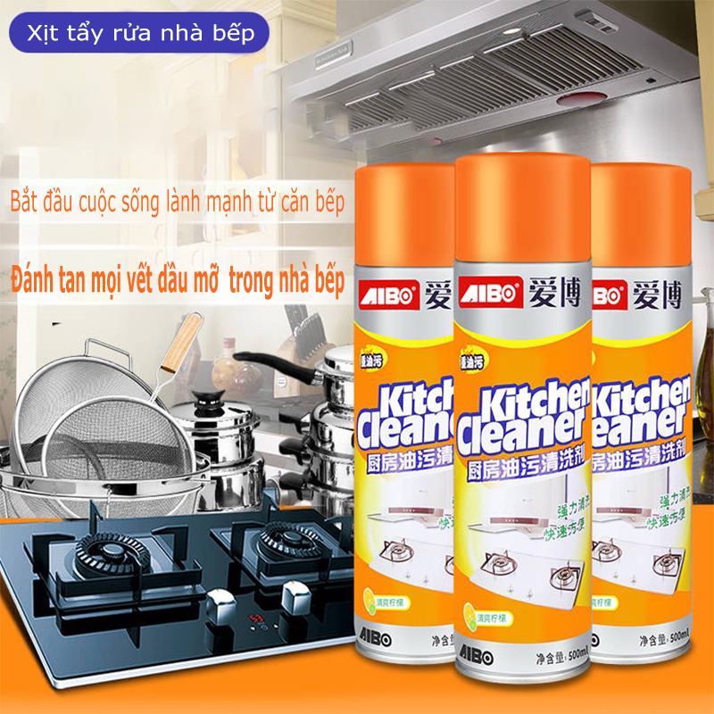 Bình xịt vệ sinh bếp bọt tuyết đa năng Kitchen Clear 500ml sạch sáng bóng - Chai xịt tẩy vết bẩn nhà bếp