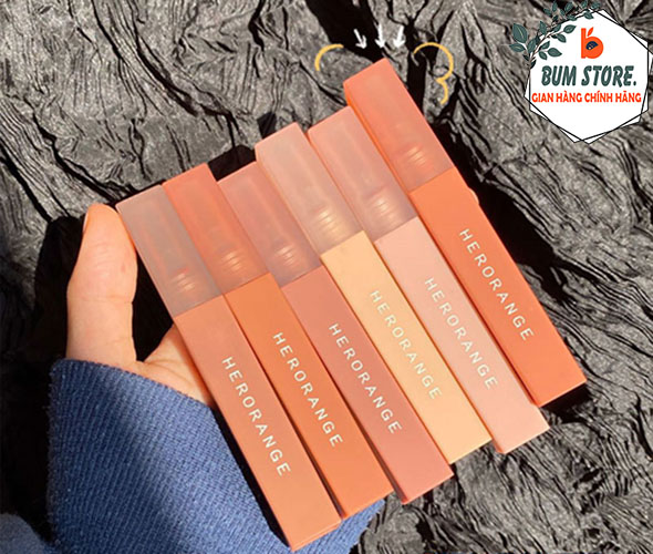 Son kem lì Herorange vuông mềm mịn như nhung chống khô môi lâu trôi son, Son lì nội địa trung thân vuông chống thấm nước - BUM STORE