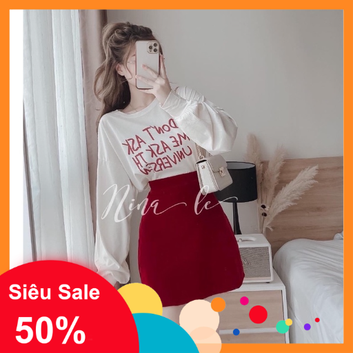 Set váy chữ a đỏ kèm áo tay bồng dài tay