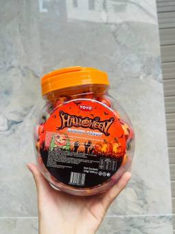 Hũ 50 viên kẹo dẻo có nhân siro Gummy Candy hình Bí Ngô Halloween Thái Lan siêu ngon