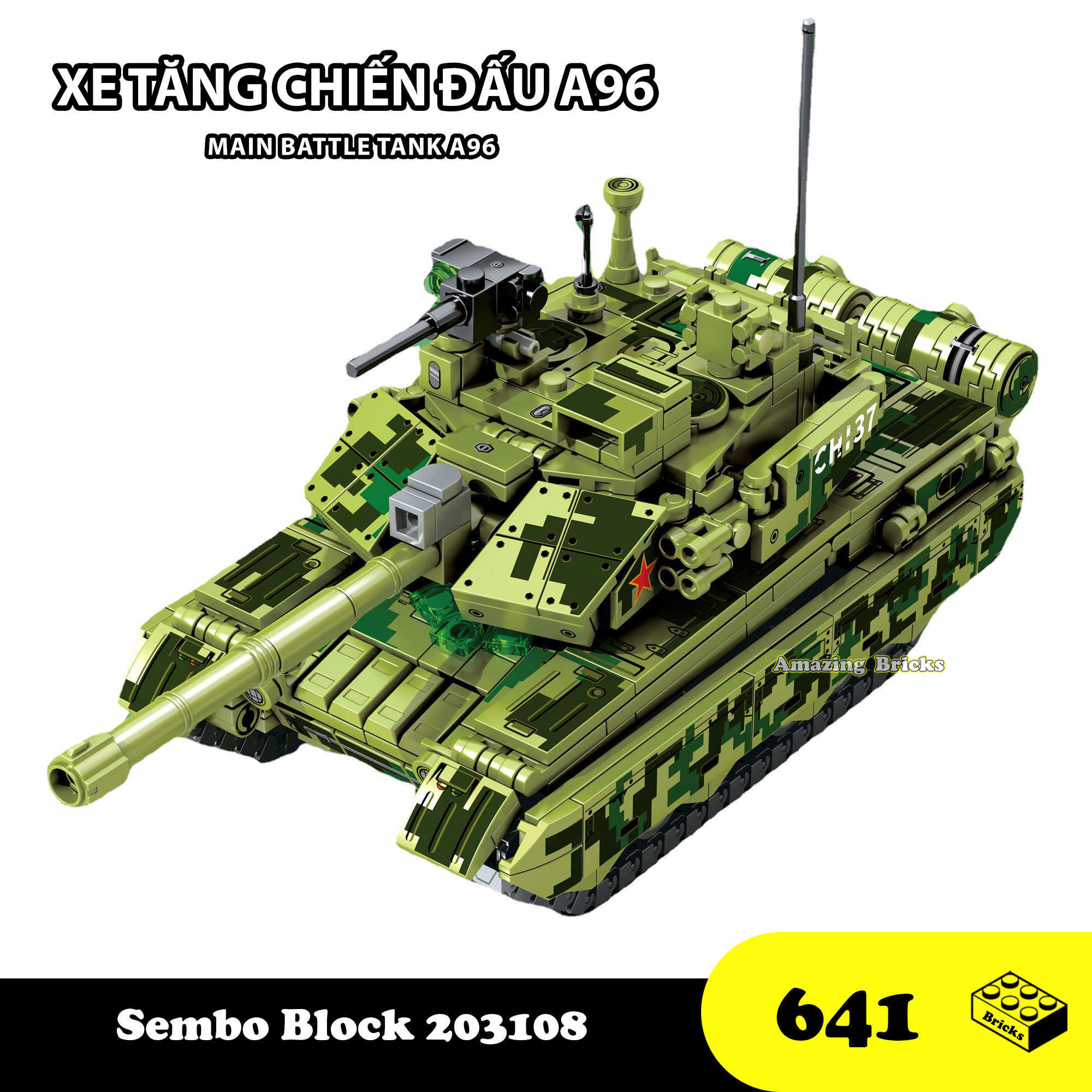 Đồ chơi Lắp ráp Xe Tăng chiến đấu A96, Sembo Block 203108 Xếp hình thông minh, Mô hình quân sự, Bộ sưu tập chiến đấu