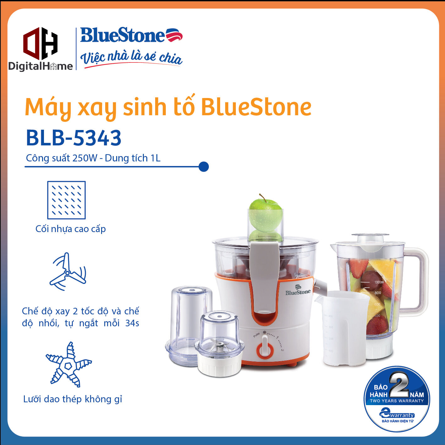 Máy xay đa năng bluestone blb-5343,dung tích 1lit, bảo hành chính hãng 2 năm