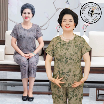 Đồ bộ trung niên mặc cho mẹ, đồ bộ Lụa Pháp  trung niên nữ quần dài cao cấp VD02