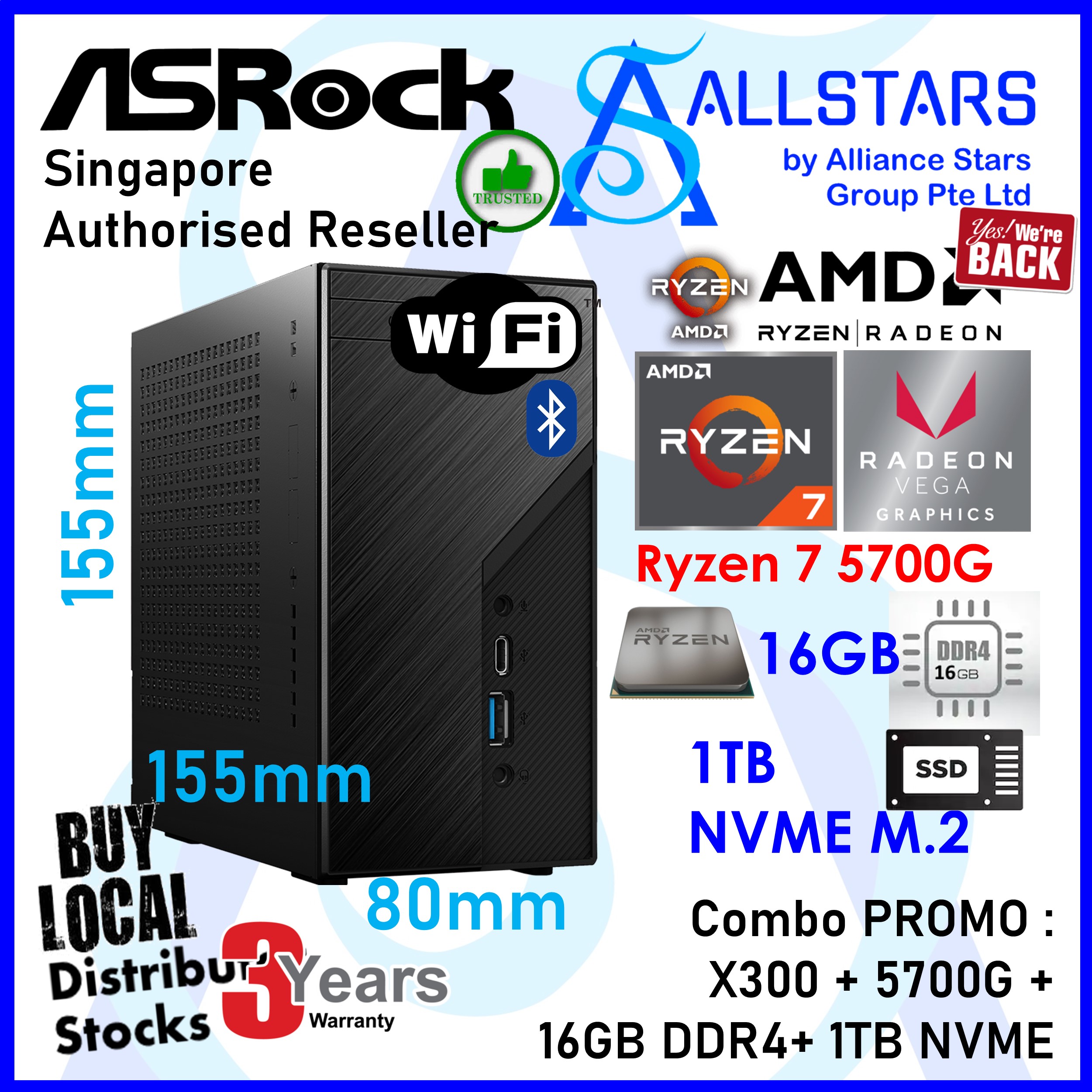 Asrock Deskmini X300 Barebones Mini Pc With Ryzen5 5600G, 32Gb Ram