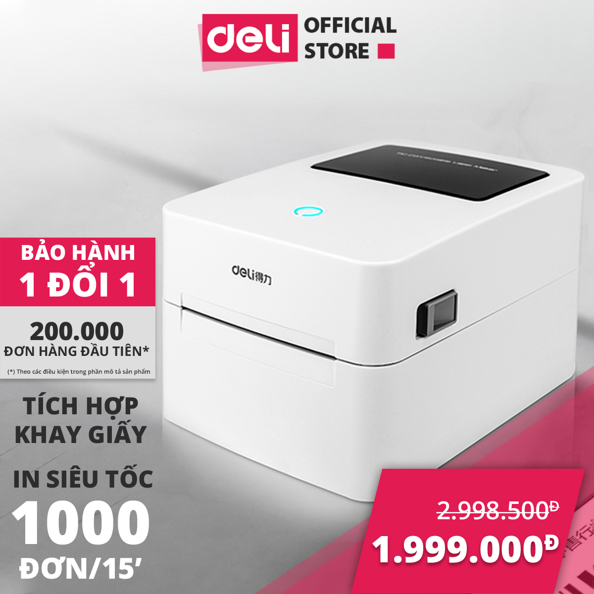 Máy in nhiệt Deli DL-750W in đơn hàng, tem mã vạch, hóa đơn, livestream, dùng giấy in nhiệt tự dán