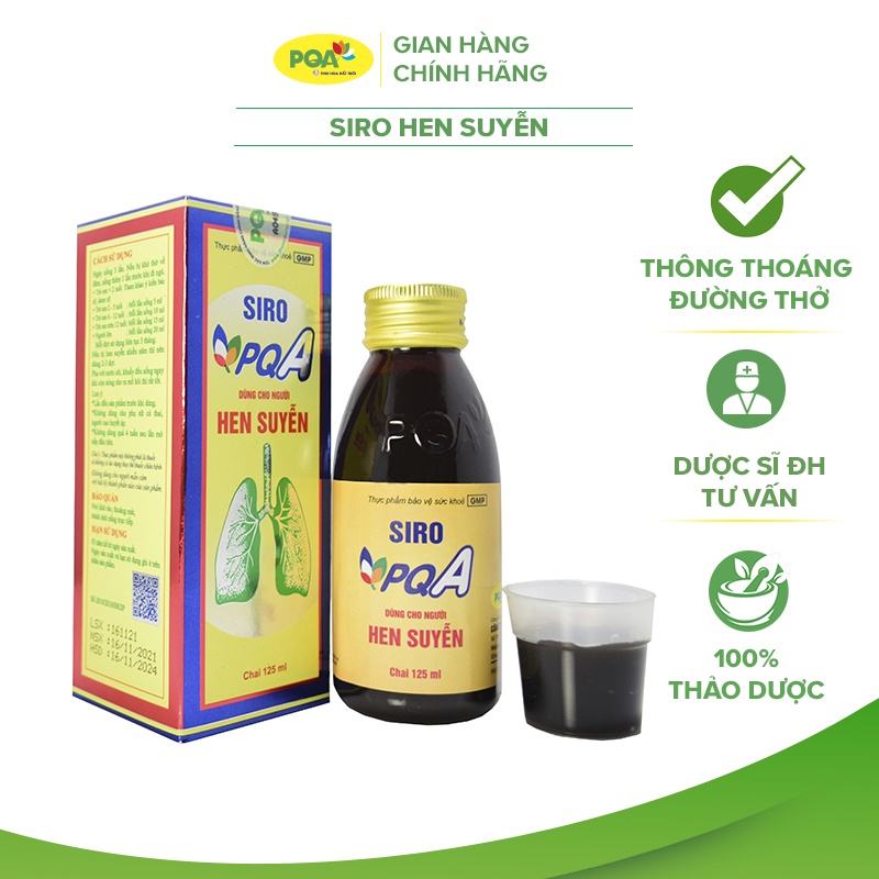 Siro Hen Suyễn PQA Giúp Giải Cảm Hàn, Thông Phế, Bình Suyễn Và Thông Thoáng Đường Thở Hộp 125ml
