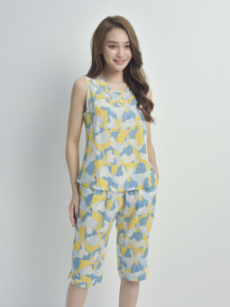 WINNY - Bộ đồ lanh sát nách quần ngố mặc nhà 2MNLA22034S