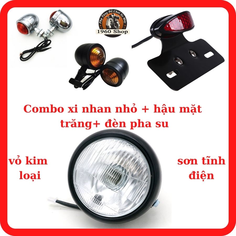 Combo đèn pha xe máy kèm 2 đèn xi nhan và đèn hậu 🏍🛵đèn pha h4 kèm xi nhan hột vịt và hậu tổ ong viền🏍🛵đèn pha xe máy + xi nhan classic hột gà + hậu dẹt classic thép sơn tĩnh điện và xi inox