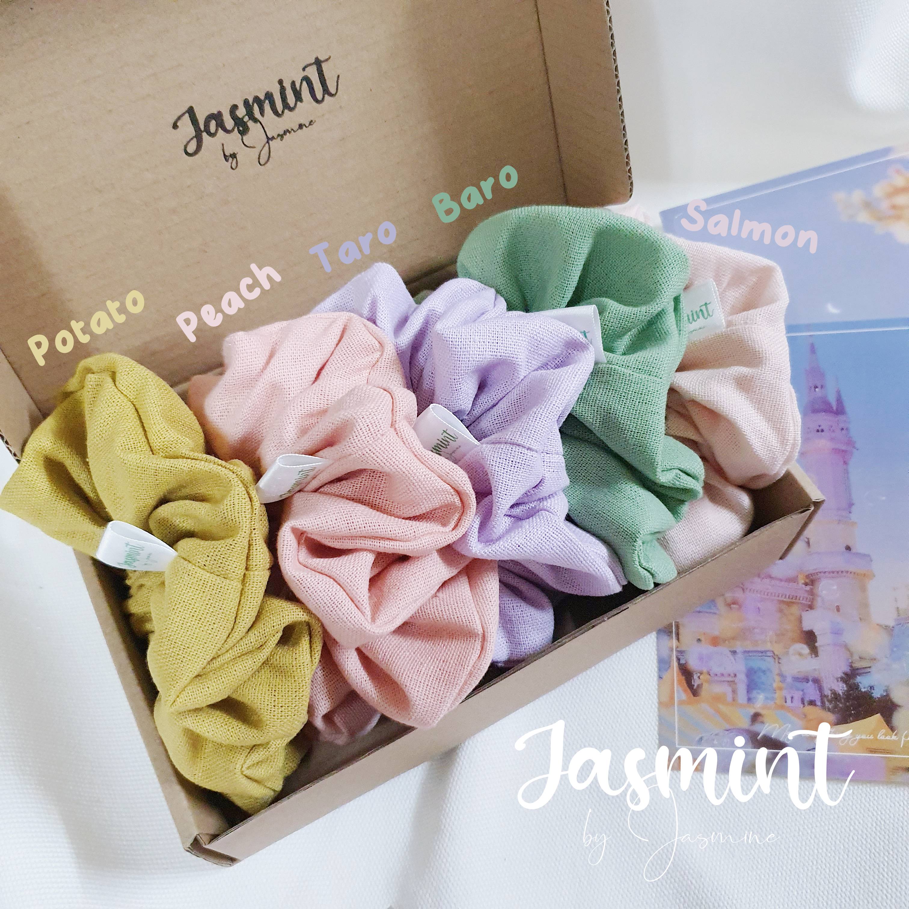 Scrunchies Đồ buộc tóc, cột tóc vải Linen màu kẹo ngọt tông pastel xinh xắn Jasmint