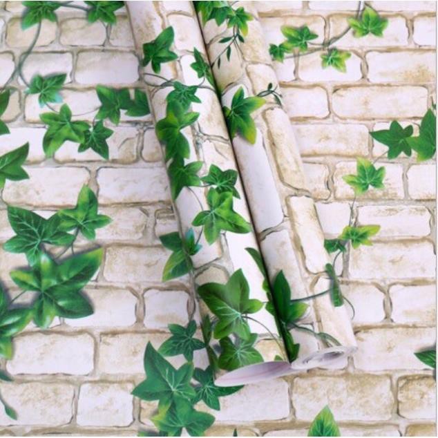 10 mét giấy dán tường có keo sẵn khổ rộng 45cm - mẫu GẠCH VÀ DÂY LEO
