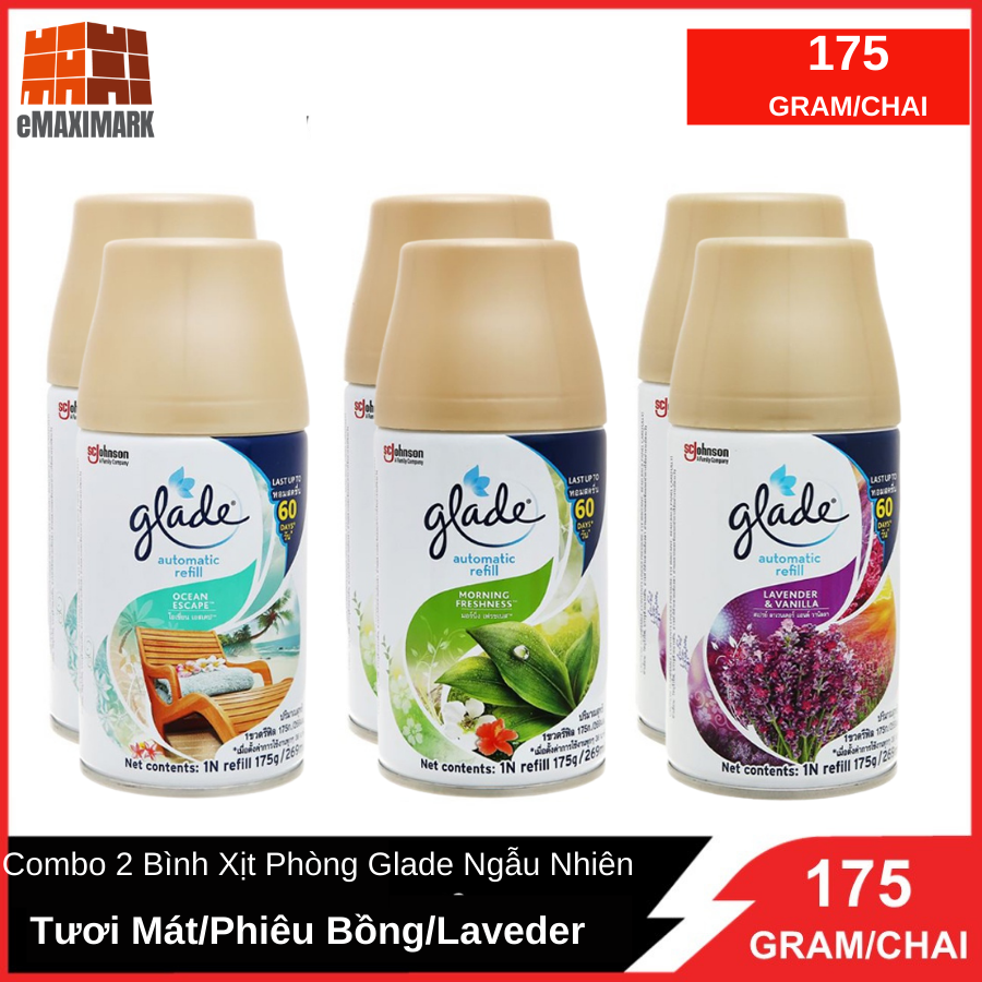 Combo 2 bình xịt glade hương biển phiêu bồng/hương sớm mai tươi mát/laveder ngẫu nhiên 269ml /bình