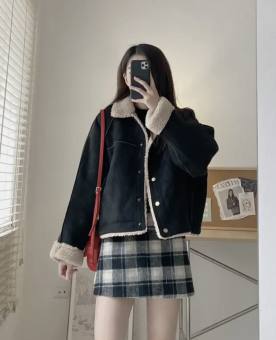 Áo khoác da lộn lót lông cừu dáng ngắn - 247StoreFashion - Aokhoac3210_Nau_P11K13.14