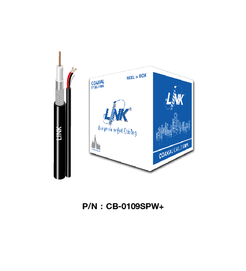LINK (สายสัญญาณ) CABLE RG6 LINK W/POWER WIRE CB-0109SPW+ (500M) สาย RG6 แบบมีสายไฟ สำหรับงานกล้องวงจรปิด ยาวทั้งม้วน 500 เมตร - ยี่ห้อ Link ราคา 10,900 บาท*ส่งฟรี