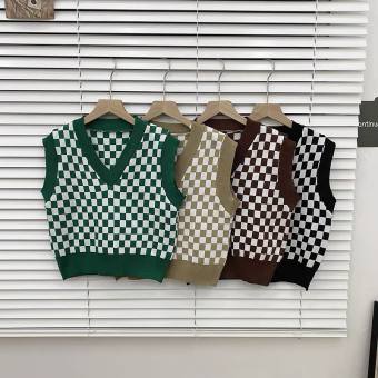 Áo Gile Len Cổ V Hình Ô Vuông
