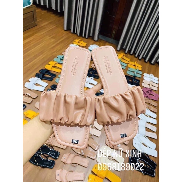 Dép Nữ - Dép Quai Nhún Cách Điệu Màu Nude Tôn Da