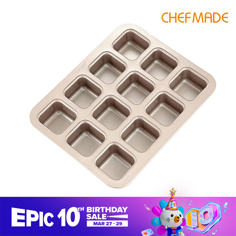 CHEFMADE Brownie Cake Pan 12-Cup Non-Stick Square Muffin Pan Blondie Bakeware Baking WK9149
