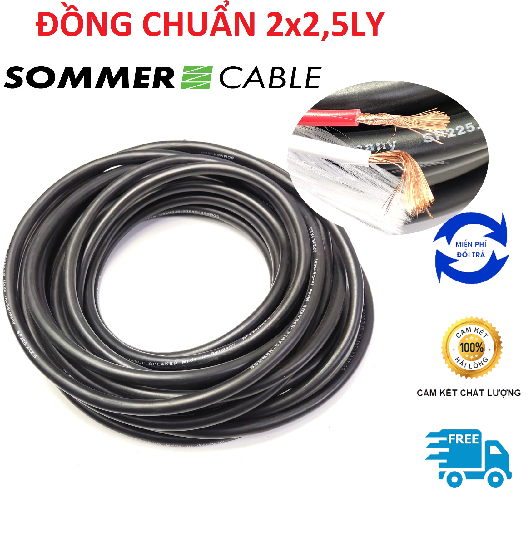 6M Dây loa sommer Đức 2x2.5 đồng chuẩn 100% lõi bọc dù dây mềm dẻo, cho dàn âm thanh khủng loa công suất lớn bass mạnh treble tơi trung sáng Dây loa xịn Audio bình tân