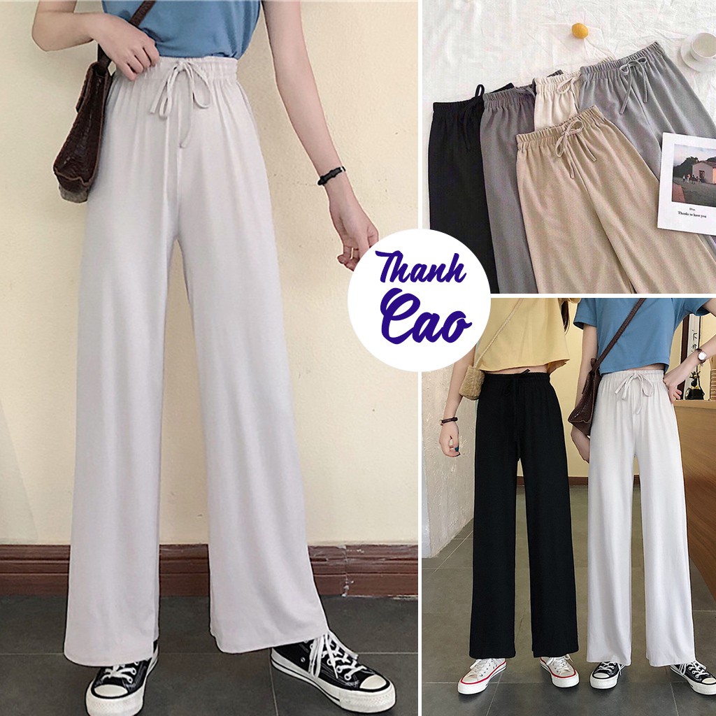 Quần ống rộng dập ly nhỏ dáng dài, Quần suông nhăn cạp chun co giãn