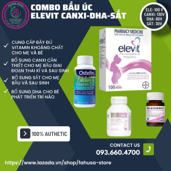 COMBO BẦU ÚC - BỘ TỨ VITAMIN ÚC DÀNH CHO BÀ BẦU DATE 2024 (Elevit, Canxi, DHA, Sắt)