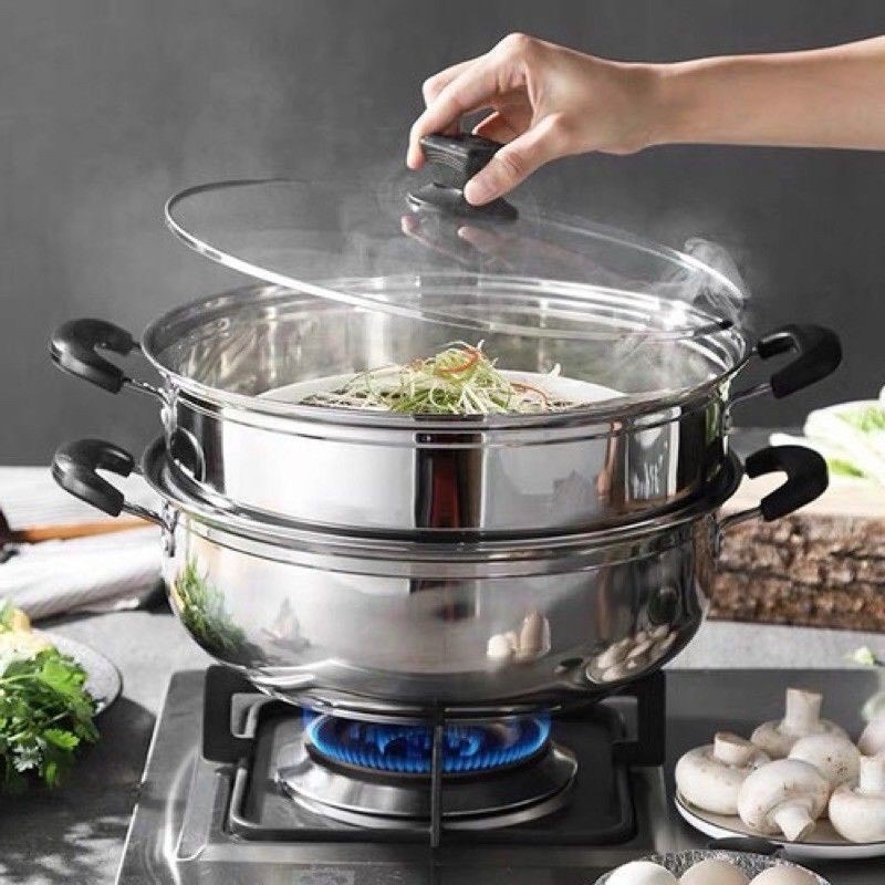 Nồi hấp 2 tầng inox đa năng siêu tiện lợi size 28cm