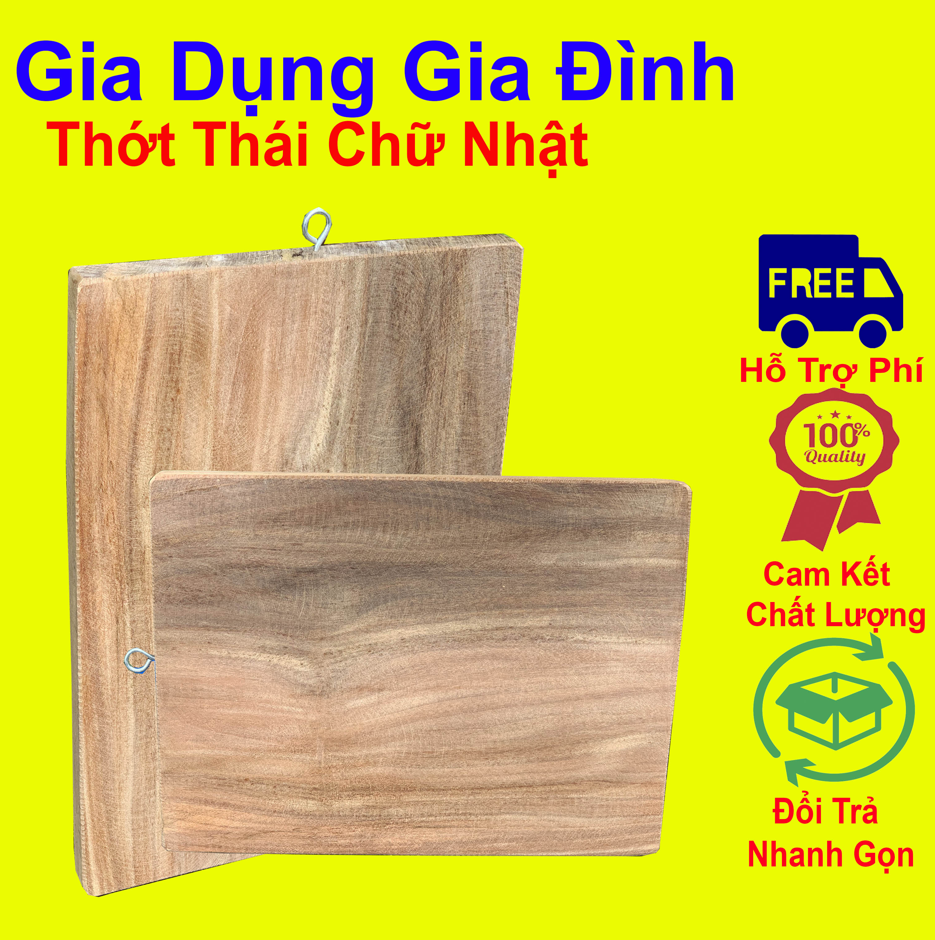 Thớt chữ nhật 2cm gỗ nghiến tây bắc, thớt gỗ không tâm nguyên khối độ bền cao