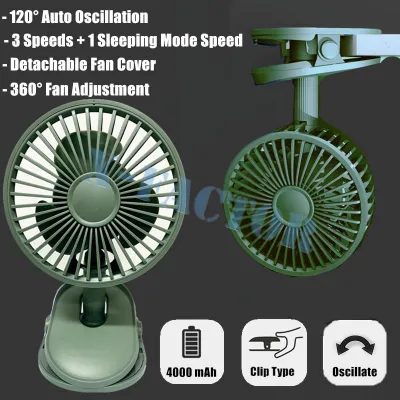 [SG Seller] Rechargeable Portable 1200mAh / 2000mAh Rotatable USB Clip Fan/ Stroller Baby Fans/ (4)