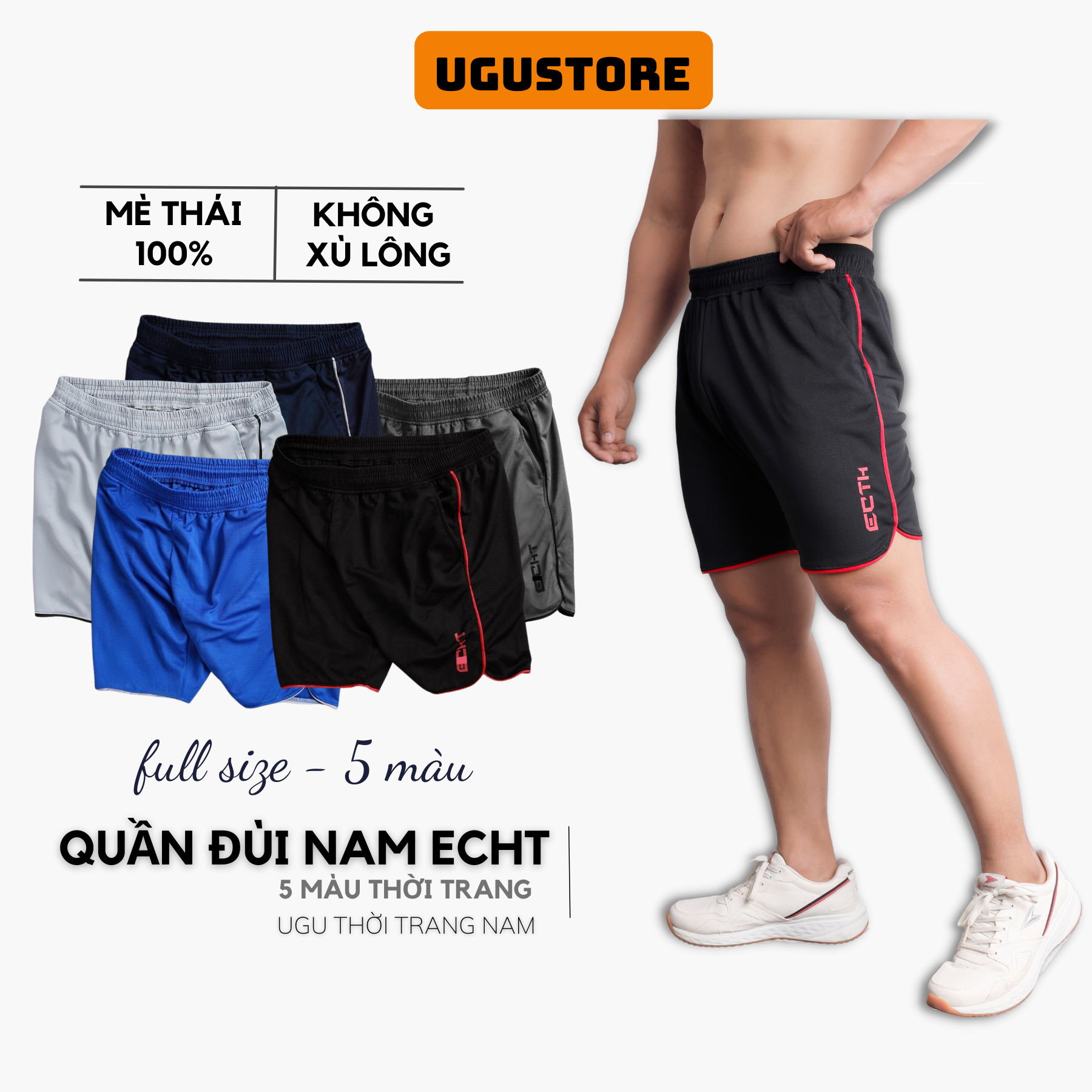 Quần đùi nam tập gym ECHT hang vnxk co dãn vải chống nhăn cao cấp.