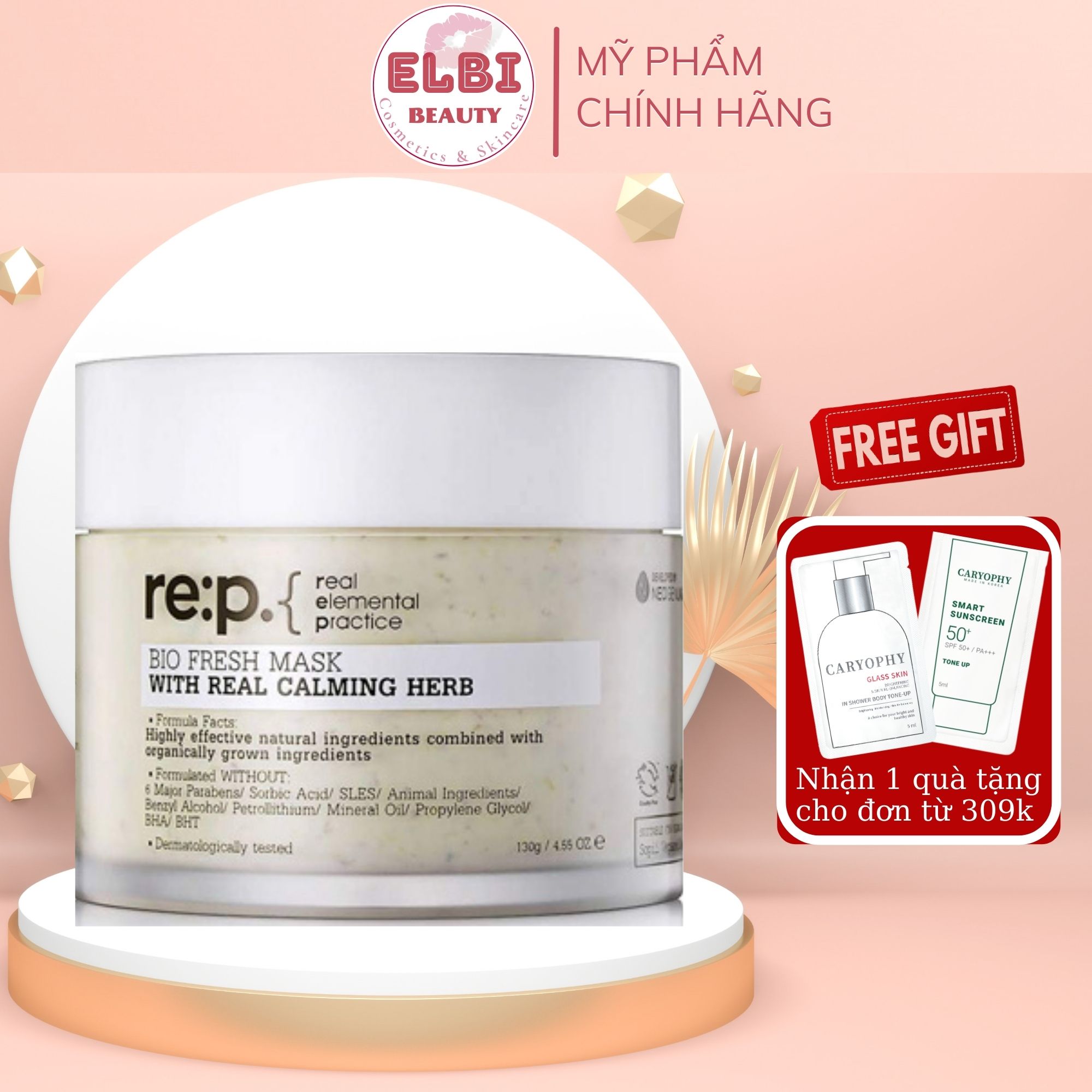 Mặt nạ đất sét re:p hoa cúc se khít lỗ chân lông kiềm dầu cho da nhạy cảm rep bio fresh mask real calming herbs 130g
