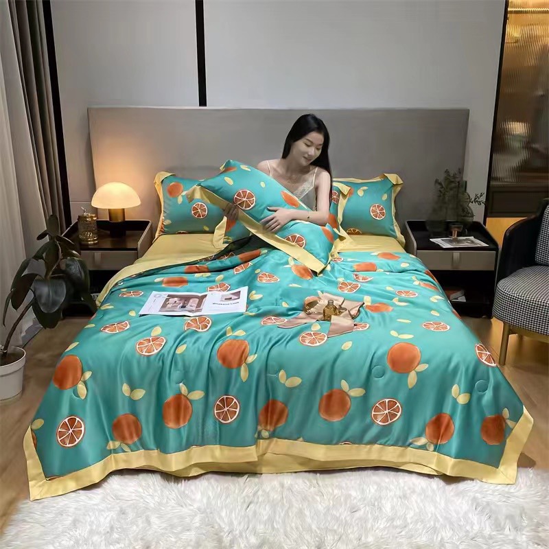 Chăn lụa thái lạnh - hàng nhập chất lượng kt lớn 2m*2m3 -chăn hè thu siêu mát lạnh họa tiết trái cam .chất liệu lụa satin cao cấp- tranlanshop