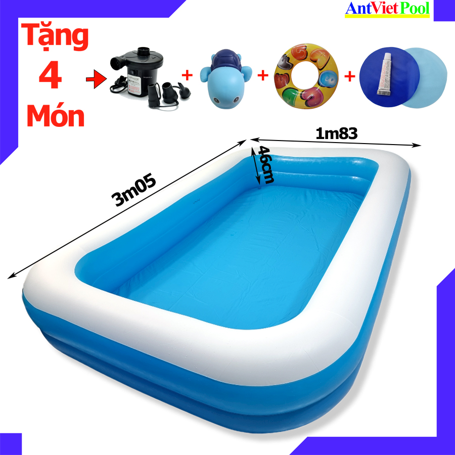 Hồ Bơi Gia Đình Hình Chữ Nhật 3M Tại Nhà Chất Lượng 2 Tầng Khổng Lồ Bơm Hơi - TẶNG Bơm Điện + Phao Tròn + Rùa + Keo Vá.