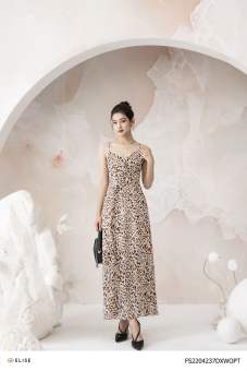 Đầm maxi da báo 2 dây bèo thân thiết kế Elise FS2204237DXWOPT