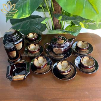 Bộ ấm chén uống trà Hỏa biến Bát Tràng HB51 kèm phụ kiện - HOA NỞ TRONG LÒNG CHÉN