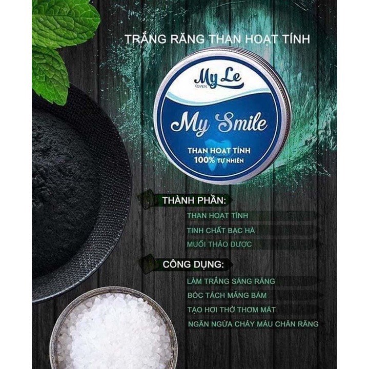 [Hoàn tiền 20%] Bột than hoạt tính trắng răng My Smile 70gr bột đánh răng làm trắng răng từ than hoạt tính