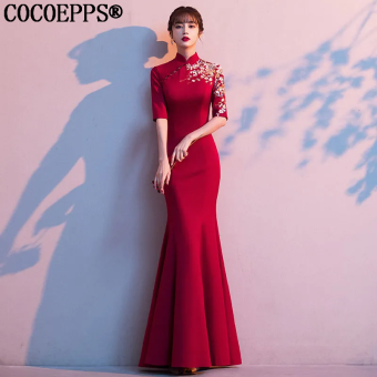 COCOEPPS Sườn Xám Cho Nữ Váy Nướng Bánh Mì Trung Quốc Sườn Xám Váy Cưới Dài Màu Đỏ HH
