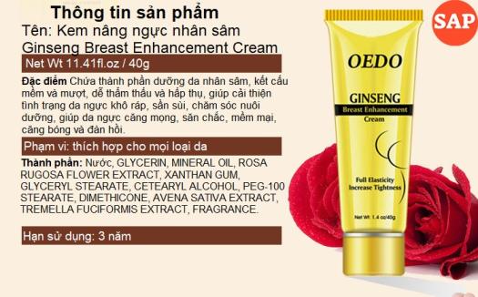 Kem Nâng Ngực, Nâng Mông OEDO Chiết Xuất Nhân Sâm Chăm Sóc Và Giữ Ẩm, Tạo Vòng Môt Săn Chắc Ginseng Breast Enhancement Cream