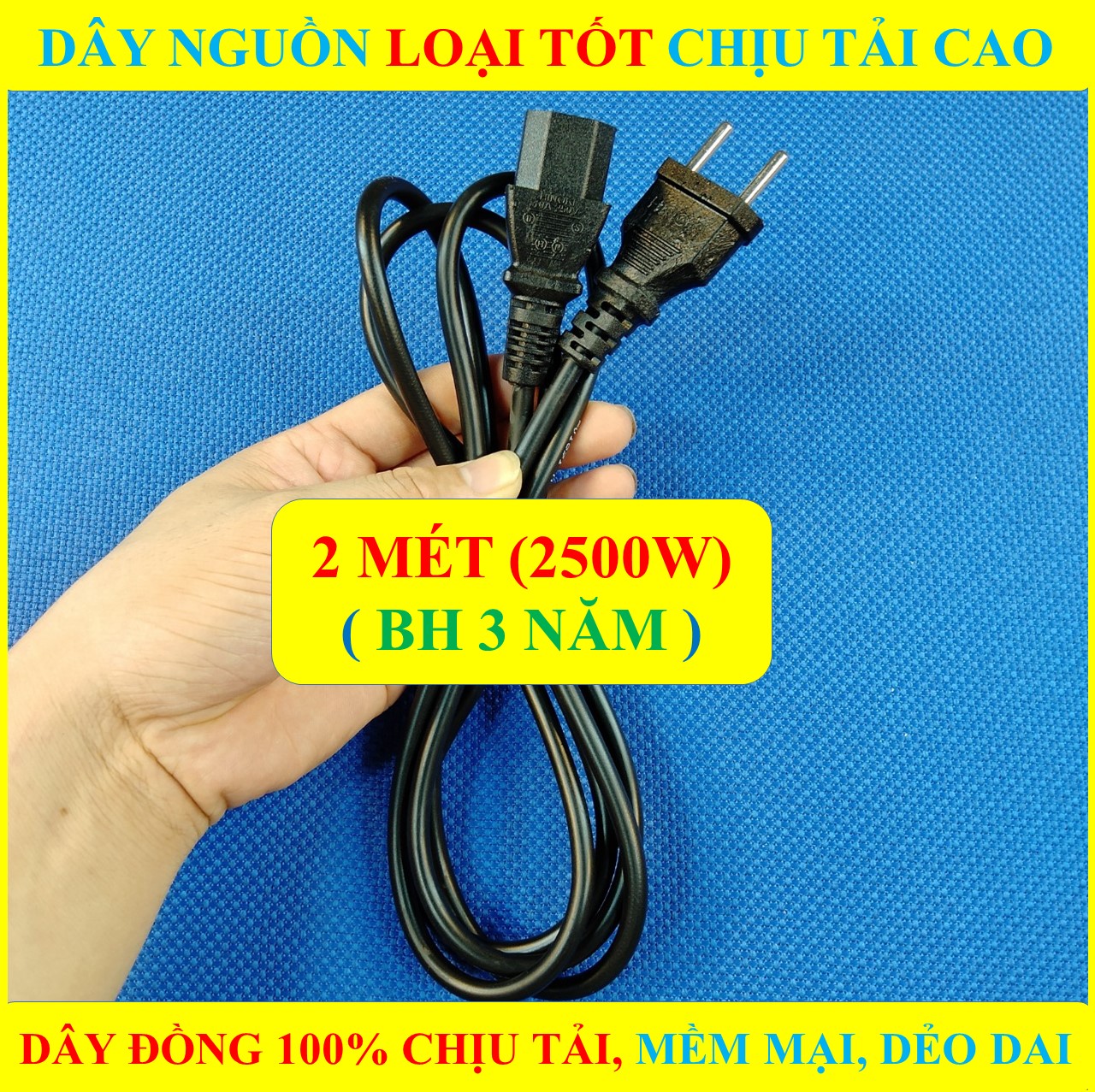 2 MÉT Dây nguồn máy tính 1.5m ,dây nồi cơm điện chịu tải cao 2500W đầu tròn (BH 3 NĂM) HÀNG LOẠI TỐT CAO CẤP ( BỘ 1 SP )