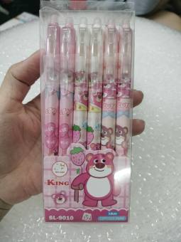 BÚT BI BẤM XÓA ĐƯỢC mực XANH/ TÍM mẫu (Gấu Dâu/ Doraemon)