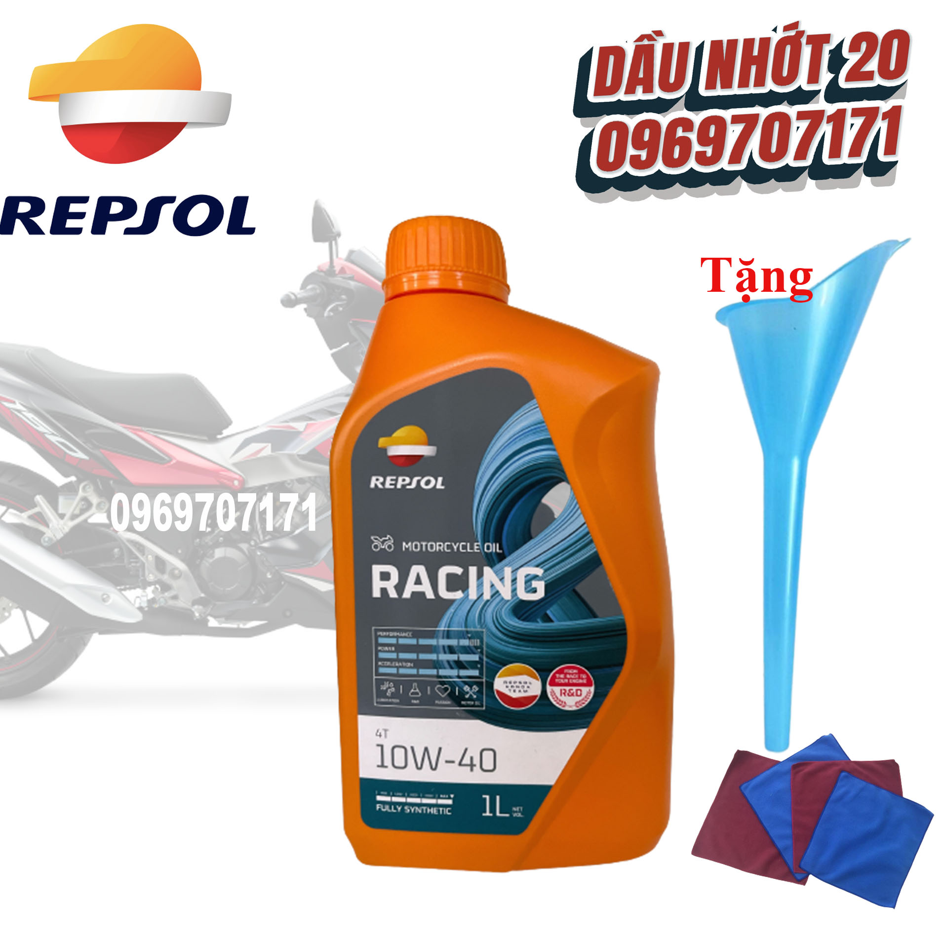 Nhớt Repsol Racing 10W40 4T Fully Synthetic 1 Lít cho mọi loại xe máy