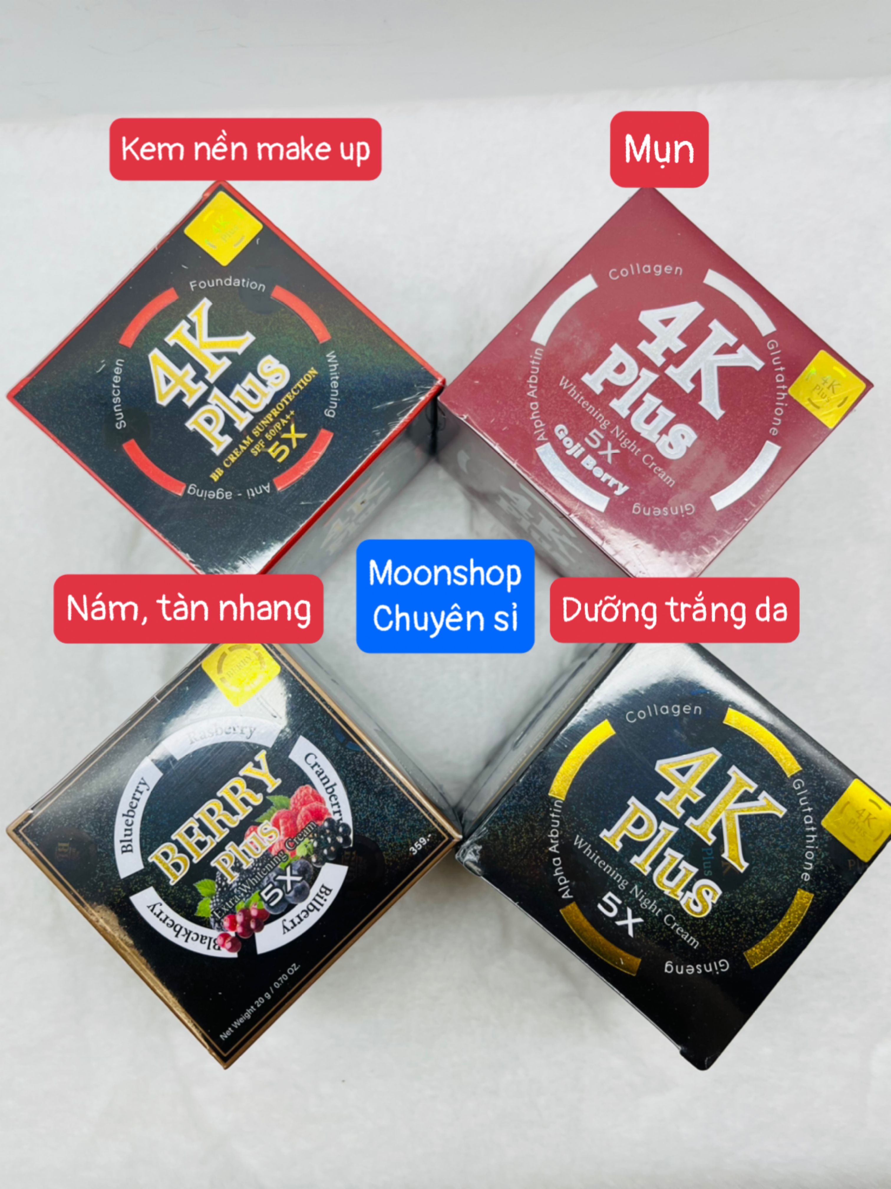 Chính hãng - Mẫu mới - Kem 4K Plus / 4K Berry Plus 5X (Khử Nám ,Tàn Nhang)/ 4K mụn/ 4K kem nền trang điểm Thái Lan - Đủ các dòng - Moonshop  Chuyên sỉ