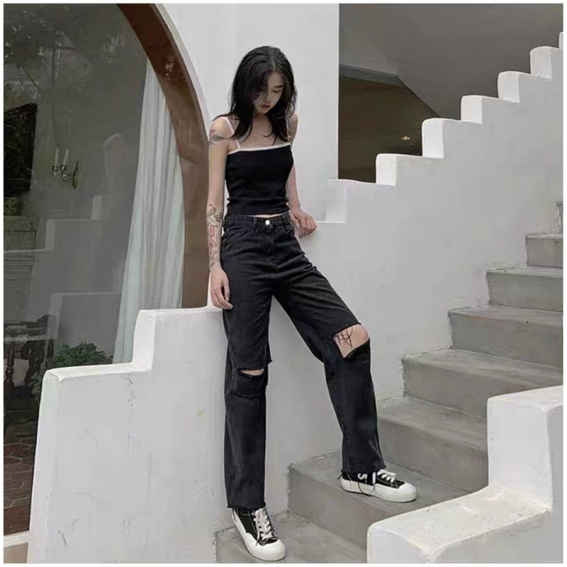 Bigsize quần jeans bigsize, ống suông, rộng, lai cuốn basic, lưng cao, quần unisex
