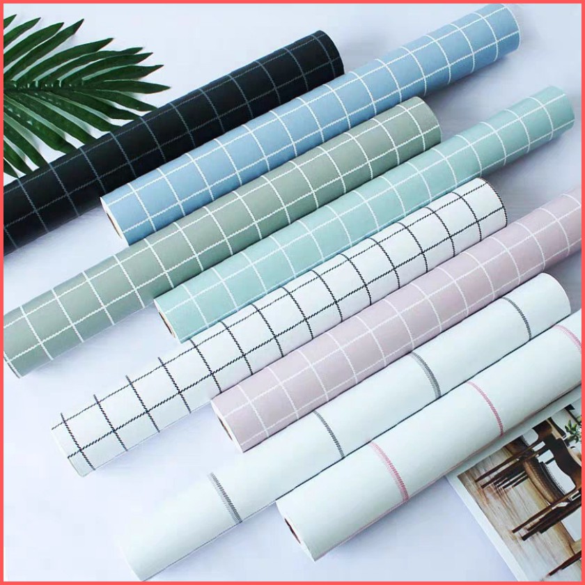 Giấy dán tường ô vuông nhí mang phong cách hàn quốc size 10m x 45cm có keo sẵn