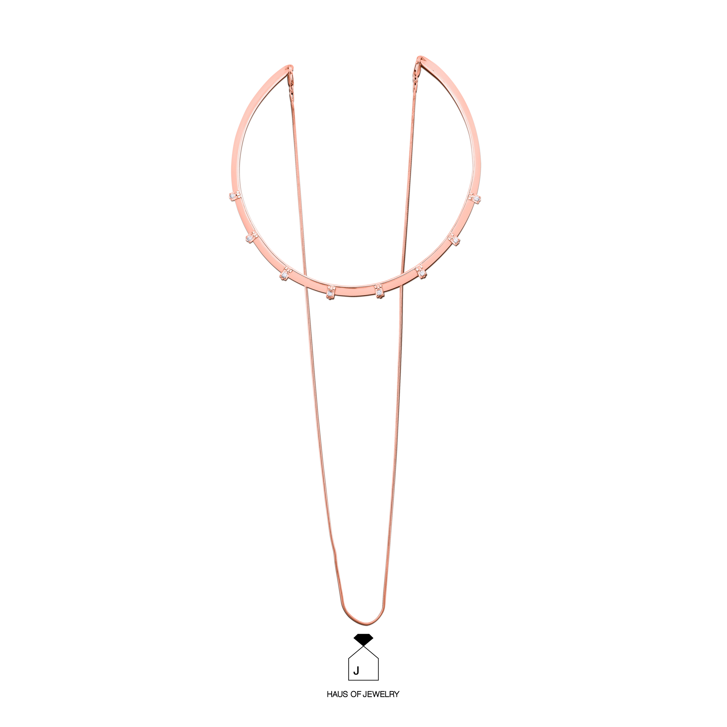 Haus of Jewelry - SIMPLE ACACIA BAGUETTES CUFF NECKLACE สร้อยคอเงินแท้ ประดับเพชรคิวบิกเซอร์โคเนีย (Cubic Zirconia) ราคา 11,900 บาท*ส่งฟรี