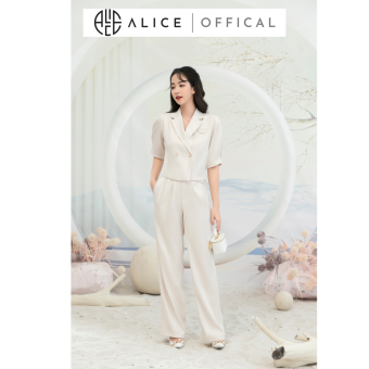 Set Đồ Công Sở Quần Dáng Suông, Áo Croptop Cổ Vest ALICE Chất Chéo Kaki Lót Lụa Cao Cấp Mềm Mịn, Thấm Hút Tốt S1018