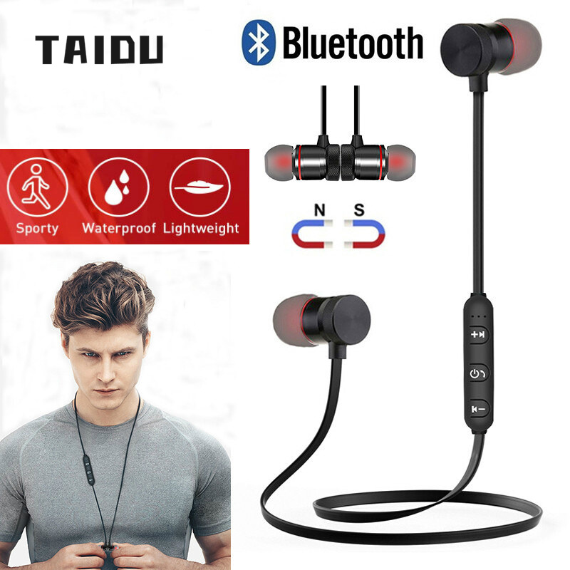 หูฟังบลูทูธ มัลติฟังก์ชั่น หูฟังไร้สาย กันน้ำ Bluetooth earphone WirTAIDUess Headphones แม่เหล็ก หูฟังแบบสปอร์ต ห้อยคอ ระบบเสียงสเตอริโอ หูฟัง หูฟัง ระยะการเชื่อมต่อ 10 เมตร พลาสติก โลหะ